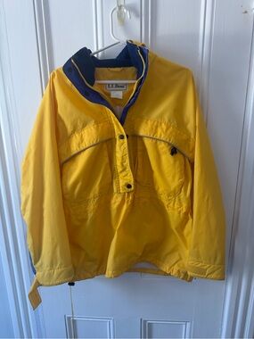 Vintage (1992) L.L.Bean Yellow and Blue Pullover Anorak Rain Jacket